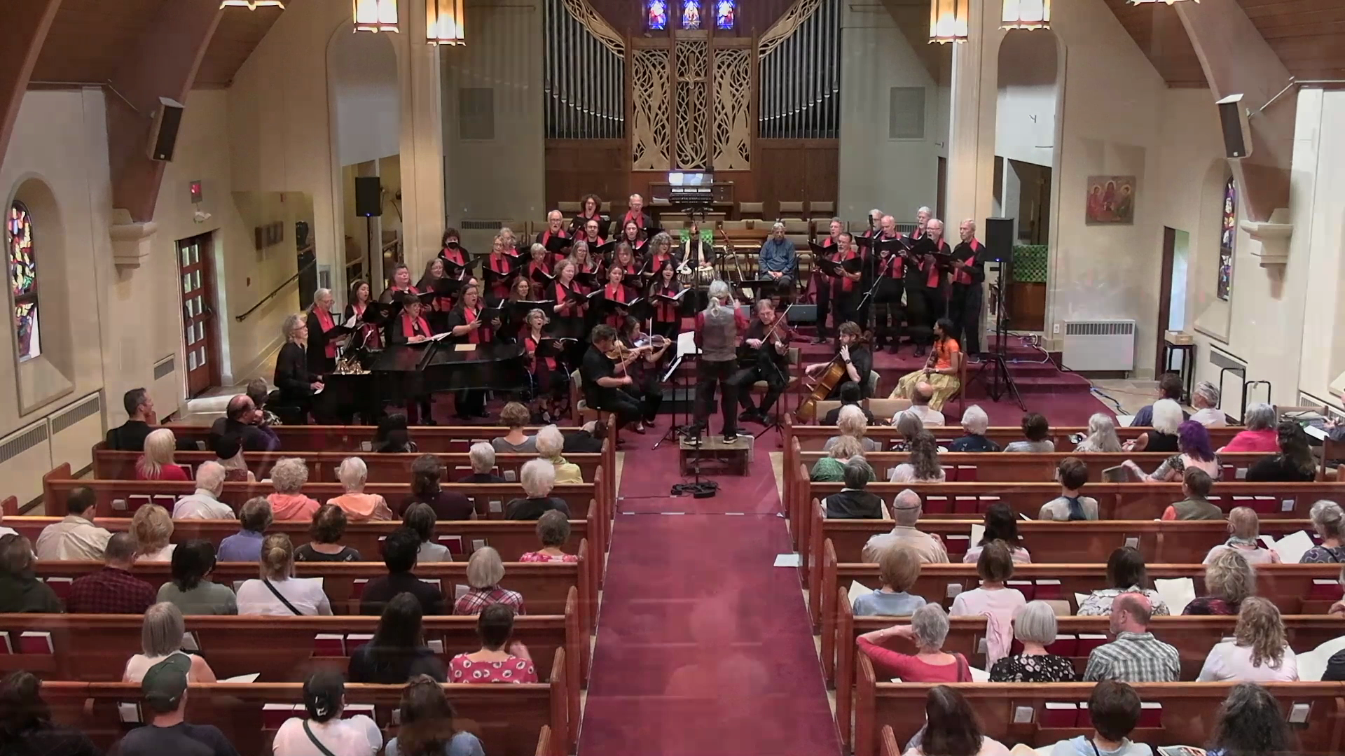 A view of our audience, string quartet, and chorus performing Beethoven’s <em>Mass in C,</em> 9 June 2024; photo by Walter Zamojsky
